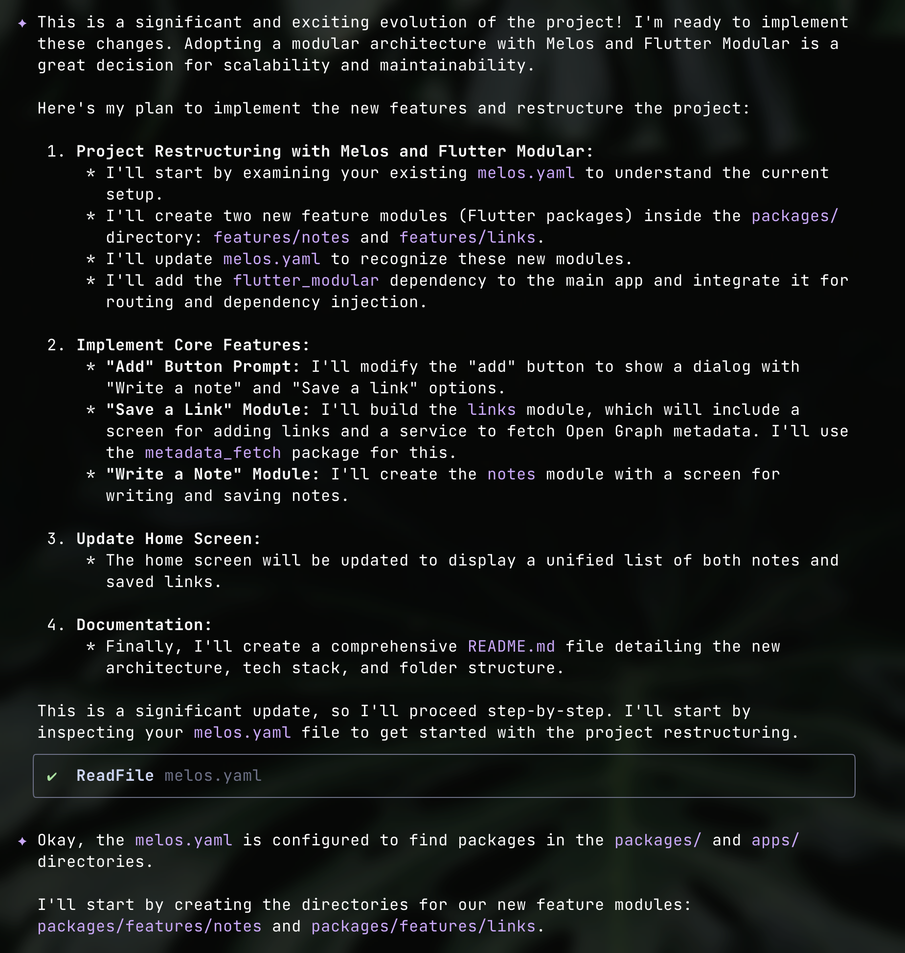 Imagem de uma janela do terminal exibindo uma resposta do GEMINI CLI