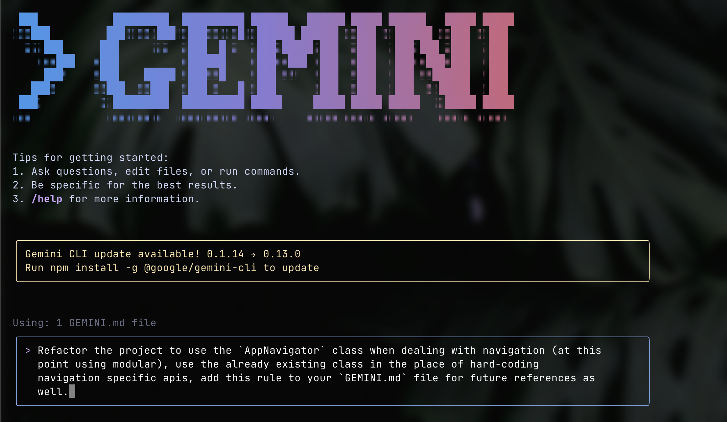 Imagem de uma janela do terminal exibindo uma resposta do GEMINI CLI